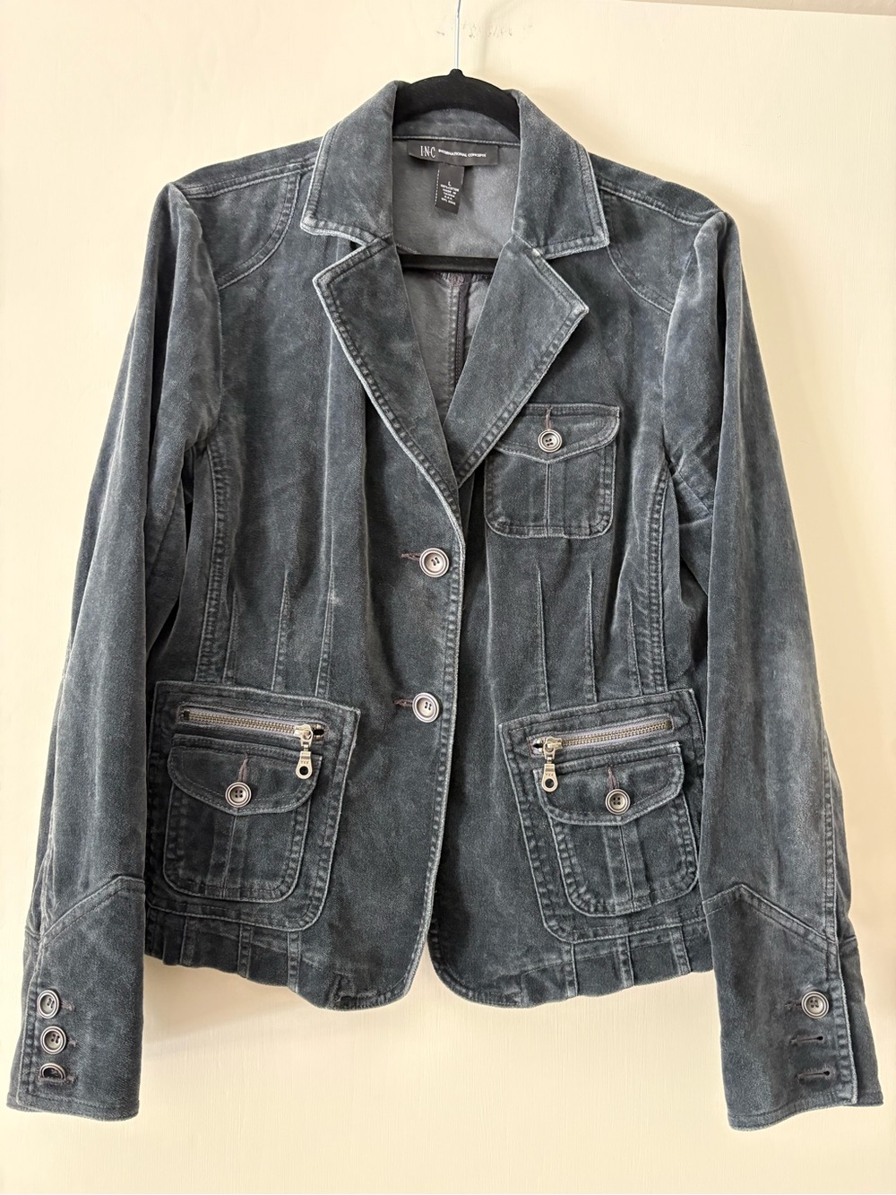 INC International Concepts Deep Gray-Blue Velvet Blazer Jacket - Picture 7 of 8